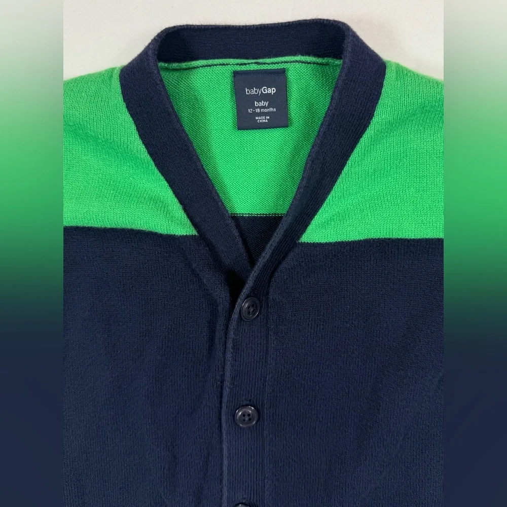 BABY GAP Baby Boys Grandpacore Colorblock Cardigan Sweater 12-18m‎ Preppy Retro